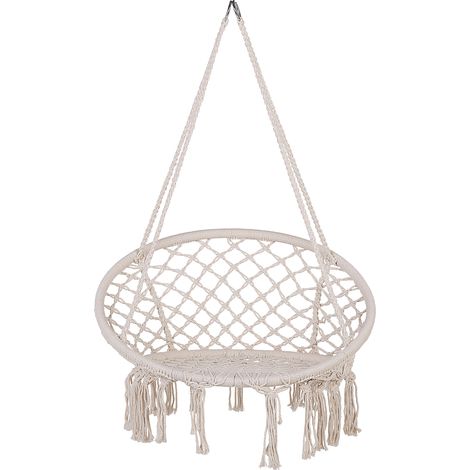 Silla colgante de algodón blanco macramé trenzado columpio boho interior exterior Gabella