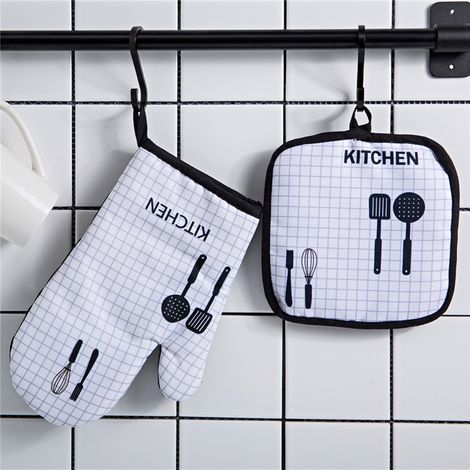 CCYKXA 1 Gants de Four + 1 Maniques, Gant Coton Doublure, Gants de Four à Micro-Ondes,pour Cuisine, grillade, Cuisson,Patisserie