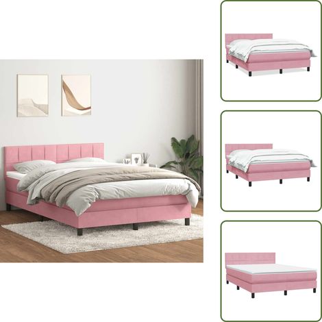Boxspringbett mit Matratze Rosa 140x220 cm Samt - Boxspringbett - Boxspringbetten - Bett - Betten (1/5)