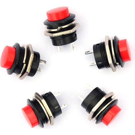 5Pcs 250V A C/3A SPST Commutateur a Bouton-Poussoir Rond a Bascule momentane Rouge (1/4)