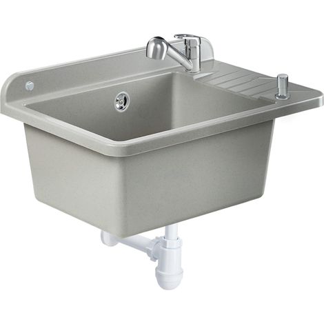 GOSPO Ausgussbecken aus Polypropylen, 50,5 x 34 x 26,5 cm, Spülbecken mit Armatur, Siphon, Seifenspe (1/5)