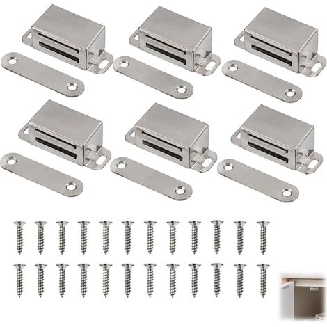 6PCS Loquets Magnétiques pour Porte D’armoire,Fermeture Magnétique Puissante pour Placard,Meuble,Tiroir et Porte Coulissante,en Acier Inoxydable,Argenté,Installation Facile Sans Perçage (1/5)