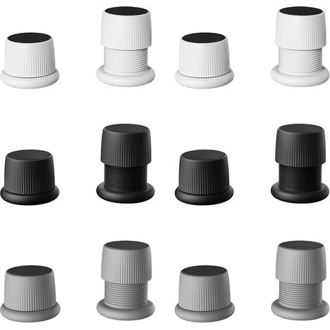 Lot de 12 Rehausseurs Réglables Antidérapants pour Meubles, Lits, Canapés, Tables et Chaises, Pieds de Meubles Réglables De 4,1 à 6,3 cm, Noir+Blanc+Gris (1/5)