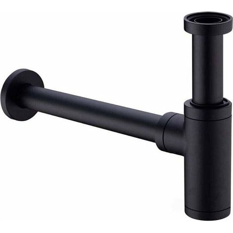 Siphon Lavabo - Laiton Massif - Tube Extension 200 mm - Raccord 1 1/4 Pouces - Anti Odeur Anti Fuite - Noir Mat - 1 Pièce (1/4)