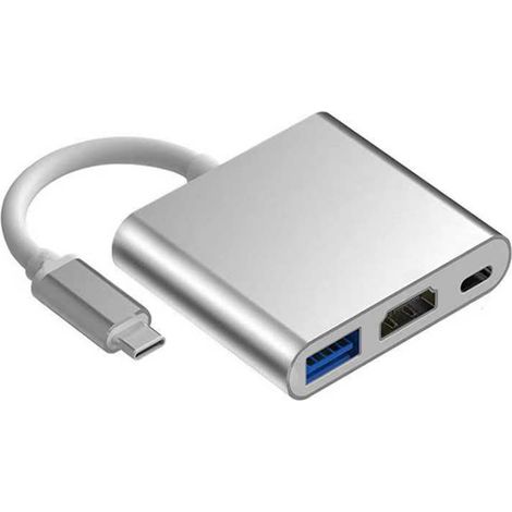 Hub USB-C vers USB multifonctionnel 3 en 1, vitesse de 5 Gbit/s, station d'accueil portable USB-C pour la maison et le bureau, argent (1/5)