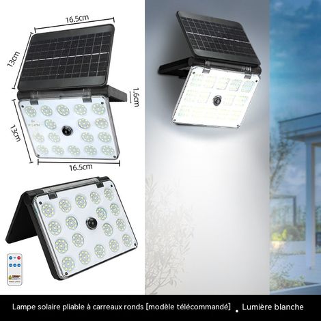 Projecteur solaire pliable à panneau quadrillé, batterie 3000 mAh, lampe murale extérieure avec détecteur de mouvement et télécommande pour entrée et jardin (1/2)