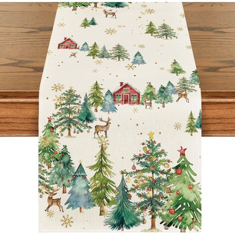 Chemise De Table Noel - Silhouette Arbre De Noel - Pour Decoration De Table De Cuisine Ou Salle A Manger - 33 X 274 Cm - 1 Piece (1/5)