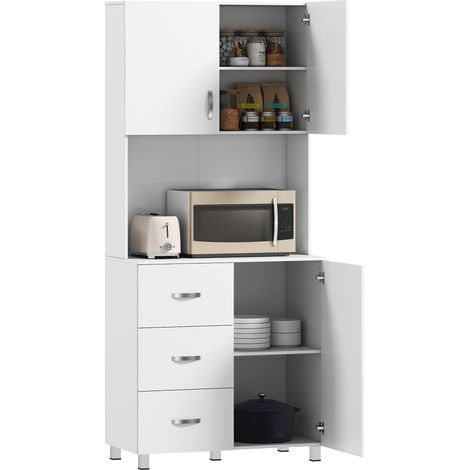 Alacena de cocina armario de cocina moderno con 3 cajones 3 puertas y estantes ajustables mueble auxiliar para comedor salón 80x39,5x183,5 cm blanco (1/5)