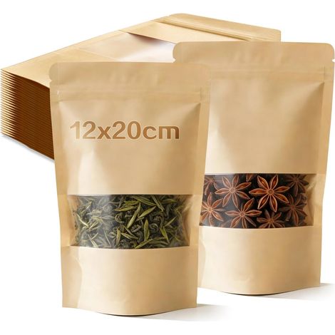 Sachet Kraft Alimentaire, 60 Pièces Sachet Kraft Fenetre 12x20 cm Emballage Pochette Sac Papier Alimentaire - MMCD-ZGL-05125 (1/5)