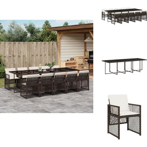 11-tlg. Garten-Essgruppe mit Kissen Braun Poly Rattan - Garten Essgruppe - Garten Essgruppen - Outdoor Essgruppe - Terrasse Essgruppe (1/5)