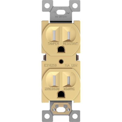 Prise murale duplex, mise à la terre, 3 fils, 2 pôles, 15 A 125 V, 61580-GD, or (1/5)