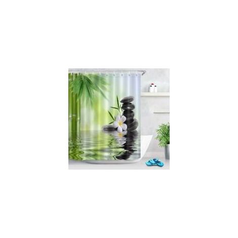Spa Rideau de Douche avec des Crochets,180 x 200 cm Pierres Noires Orchidées Bambou Eau À Motifs Rideau de la Salle de Bain Résistant à l'eau Anti-moisissure Lavable Tissu ePolyester (1/5)