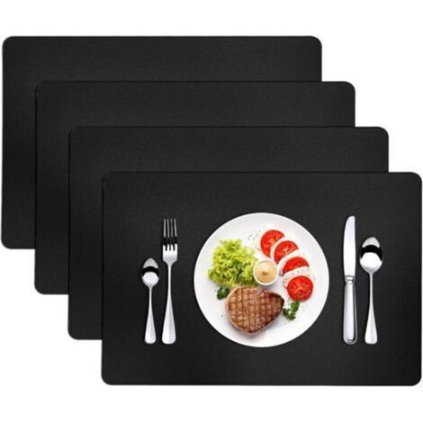 4-Piece Waterproof Leather Placemats 45×30CM Non-Slip Washable Coasters Black (1/5)