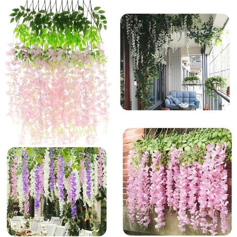 Ghirlanda di fiori artificiali di glicine, decorazione da appendere con fiori di glicine, 12 pezzi - rosa chiaro (1/5)