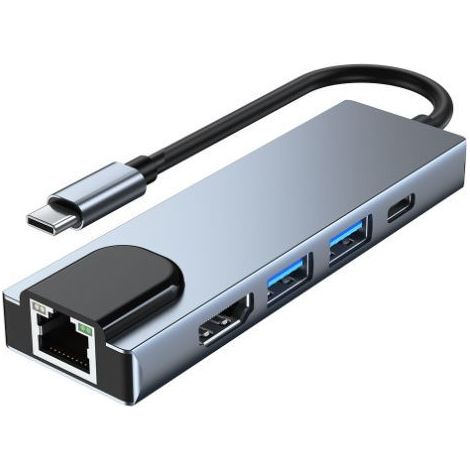 USB-C Multiport-Hub-Adapter, 5-in-1 USB-C Dockingstation mit 4K HDMI, RJ45 Ethernet, USB 3.0, 100W PD, kompatibel mit MacBook Pro/Air, Surface Pro und anderen Typ-C-Geräten (1/5)