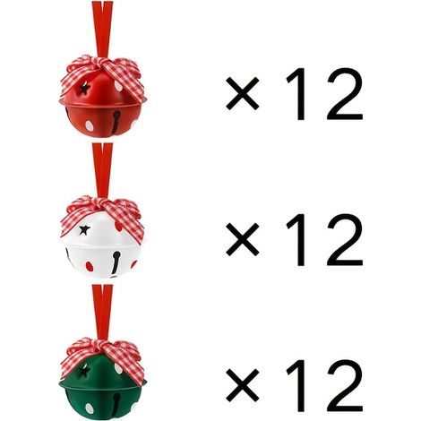 Cloches de Noël métalliques en vrac avec nœuds en ruban rouge - Décorations de fêtes élégantes, pour sapin, couronne, chaussettes, cadeaux - (1/5)
