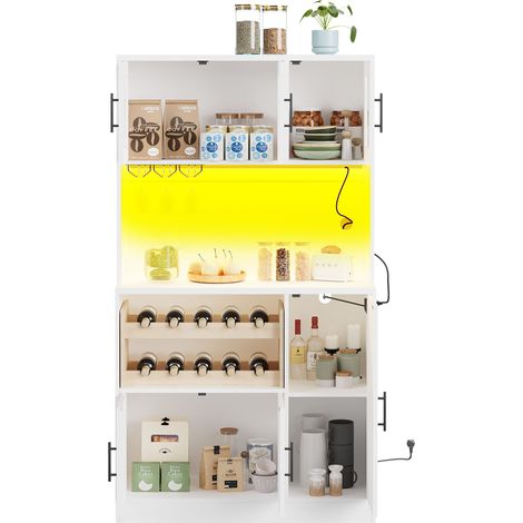 Credenza cucina alta bianca in MDF con LED RGB, prese e portabicchieri, 100 x 39,8 x 180 cm (1/5)