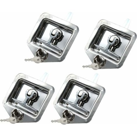 4Pcs remorque serrure de porte T-poignée de verrouillage campeur RV camion boîte à outils serrure de porte avec 8 clés en acier inoxydable d'argent