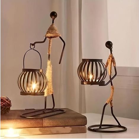 Lot de 2 chandeliers noirs avec corde en chanvre - Chandeliers en métal - Chandeliers vintage-Parfaits pour la décoration intérieure (1/5)