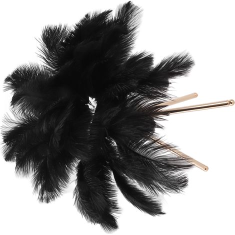 Lampe de table en plumes d'autruche rechargeable USB, lampe de bureau avec trépied doré, 40 plumes artificielles noires pour la chambre à coucher (1/5)
