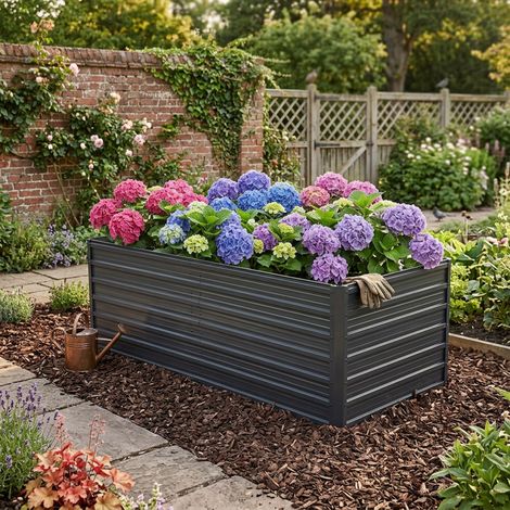 Bac à Plantes Surélevé Métal 190x90x64cm Sans Fond, Bac de Jardin Robuste Anti-Rouille et Anti-Intempéries, Finition Noire Intemporelle, Kit Complet Montage Sans Outil pour Légumes Herbes et Fleurs