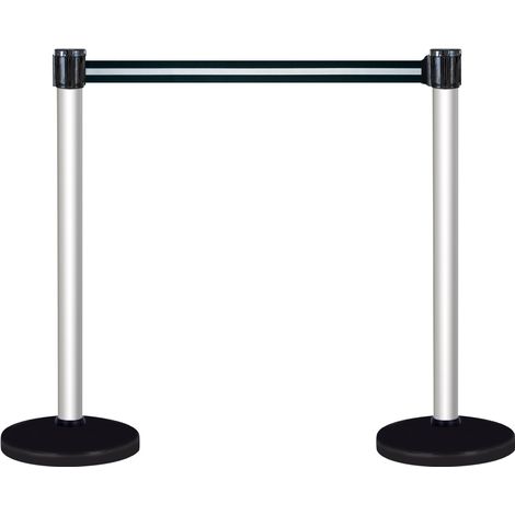 Kit 2 Poteaux à sangles guide file Alu anodisé sur socle lesté 10kg Noir/argent 3m x 50mm -2019910