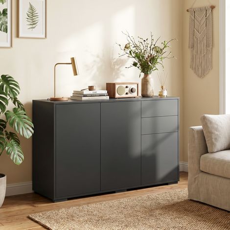 Buffet meuble de rangement 2 tiroirs coulissants 3 portes étagère réglable panneaux de particules 117 x 36 x 74 cm noir (1/5)
