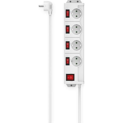 Multiprise 4 P, Interrupteur General + Individuel Cordon 1.4m, Blanc (1/5)