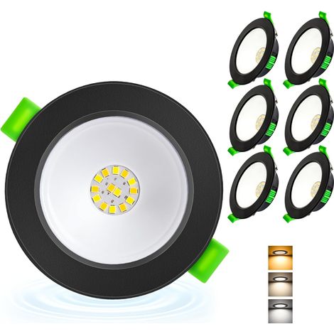 Spot LED Encastrable Extra Plat 230V, 5W 650LM Spots de Plafond Trou Ø68-80mm, Blanc Chaud Blanc Neutre Blanc Froid Spot Salle de Bain IP44 pour Cuisine, Noir Lot de 6 (Non Dimmable) (1/5)
