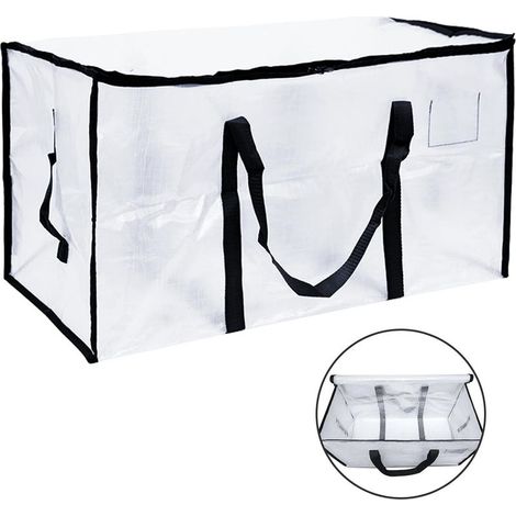 Grand sac de rangement transparent pliable pour vêtements, couettes, couvertures, literie, jouets Avec fermetures éclair et étiquette Pour ranger sous le lit (1/5)