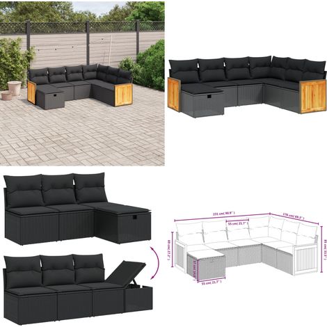 7-tlg. Garten-Sofagarnitur mit Kissen Schwarz Poly Rattan - Gartengestell - Gartenmöbel Set - Outdoor Lounge - Rattan Sessel - Gartenstuhl - Home & Living (1/5)