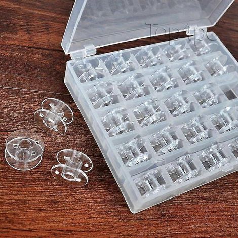 YEQIN Lot de 25 canettes pour machine à coudre, canettes avec étui, canettes Sa156, canettes de classe 15, canettes en plastique compatibles avec les machines à coudre Brother et Singer. (1/5)