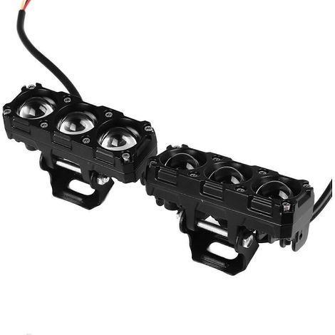 Paar Motorrad-LED-Scheinwerfer, wasserdicht, weiß-gelb, zweifarbiges Fern- und Abblendlicht, 3 Linsen, Nebelscheinwerfer