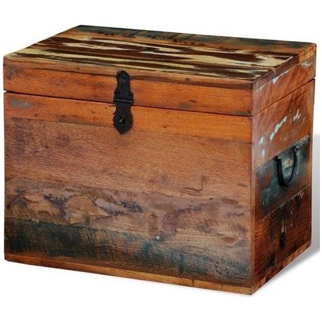 Coffre de rangement bois massif recyclé clair Stroom (1/4)