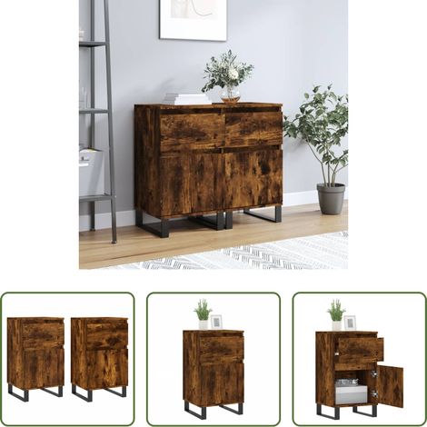 Holzschrank - Sideboards 2 Stk. Räuchereiche 40x35x70 cm Holzwerkstoff (1/5)