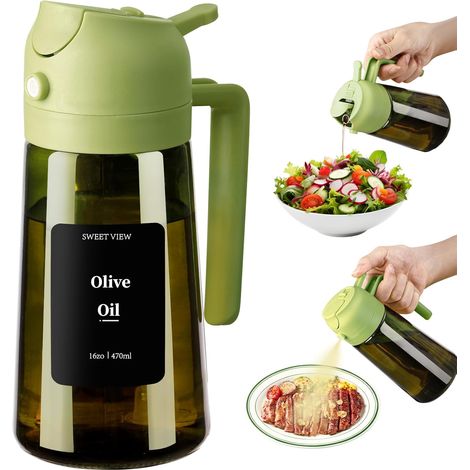Vaporisateur et distributeur d'huile – 470 ml en verre résistant à la lumière pour la cuisson, les friteuses à air chaud, les salades et les grillades (1/5)