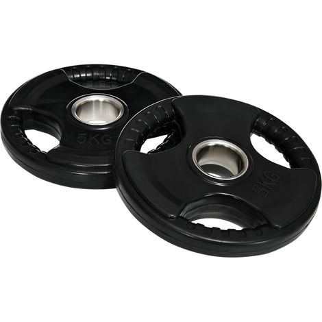 CHICFURN Dischi olimpici da palestra 2 x 5 kg in ferro nero gommato, tri-grip, foro 5 cm (1/5)