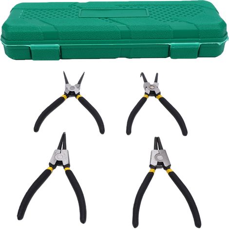 Jeu de 4 pinces à circlips (mâchoires droites et coudées) pour l'extraction de circlips internes et externes. (1/5)