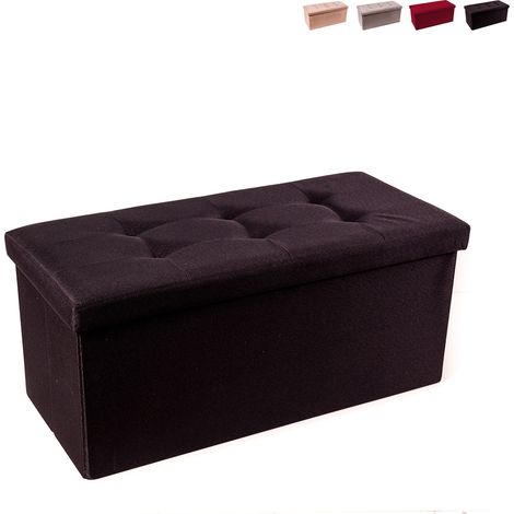 Pouf in velluto rettangolare contenitore 76x34cm da salotto Pier - Nero (1/2)