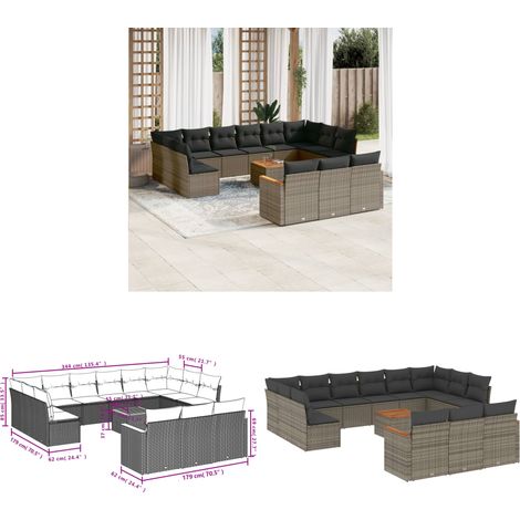 14-tlg. Garten-Sofagarnitur mit Kissen Grau Poly Rattan - Gartenmöbel Set - Gartensorte - Lounge Möbel - Outdoor Sofa - Rattan Gartenmöbel - Home & Living (1/3)
