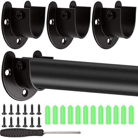 4 PCS Support Tringle Penderie en Forme de U 25mm, Support Barre Penderie en Acier Inoxydable avec Vis, Porte-tige de Garde-robe pour Tube Ronde Armoire (1/5)