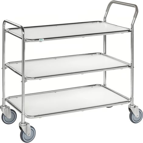 Kongamek Tischwagen mit verzinktem Rahmen 3 Etagen 850x508mm Ladefläche in weiss