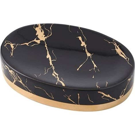 Porte-savon en céramique Porte-savon pour évier de salle de bain Porte-savon pour évier de cuisine Porte-éponge 12 x 8.5 cm (noir)-Fei Yu (1/4)