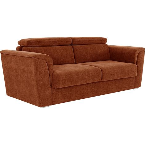Canapé 4 places convertible express en tissu texturé terracotta - Couchage 160 cm - Matelas 18 cm - RIZORA (1/5)