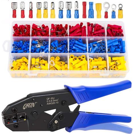 Pince a Sertir, 700 Pièces Cosse Electriques à Sertir de AWG20-10(0,5-1,5 mm²) (1,5-2,5 mm²) (4-6 mm²) Pince électricien Outils Bornes électriques (1/5)