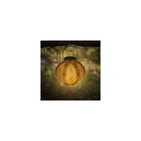 Lanterne solaire suspendue en fer forgé, motif creux décoratif, lampe LED pour jardin, terrasse, patio – Éclairage d'ambiance extérieur–