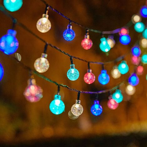 Solar-Lichterkette, kleine Kristallkugel, Lichterkette für den Außenbereich, 30 LEDs, 6,5 Meter, 8 Beleuchtungsmodi (buntes Licht)