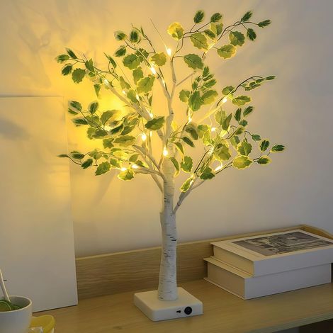 LED-Baumbeleuchtung mit Timer: 60 cm, weißer Baum, grüne Blätter, USB-Batterie, Innendekoration für Weihnachten und Frühling (weiß/grün, 60 cm) (1/5)
