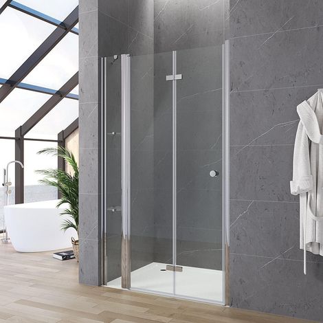 AQUABATOS Nischentür Dusche Breite 145cm(Verstellbereich 3 cm) Höhe 187 cm, 5 mm Sicherheitsglas mit Acryl Duschablagen (1/5)