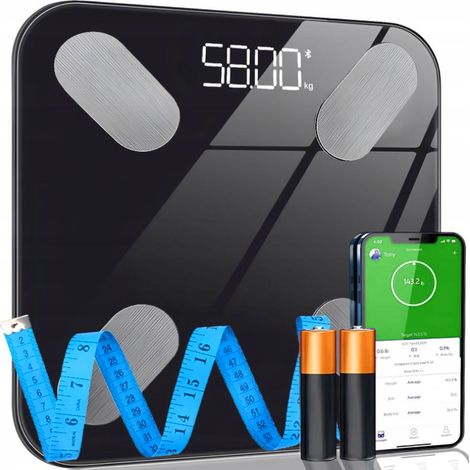 Báscula de baño inteligente Bluetooth 25 en 1 de 180 kg con análisis inteligente + medidor